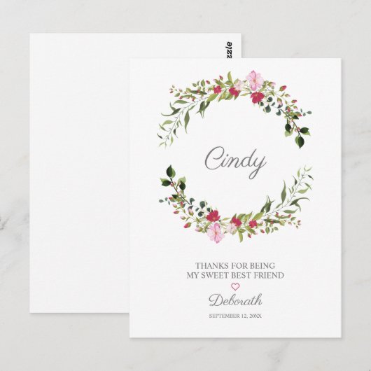 Bloemengrans voor je beste vrienden in rood en roz briefkaart (Voorkant / Achterkant)
