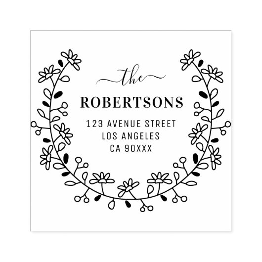 Bloemengrens Familienaam Adres Rubberstempel (Afrduk)