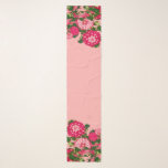 Bloemengrens, Fuchsia en koraalroze Sjaal<br><div class="desc">Lange sjaal in een randafdruk van chrysanten en bladeren,  in tinten van diep fuchsia en koraalroze - digitale kunst op basis van een  Japanse illustratie</div>