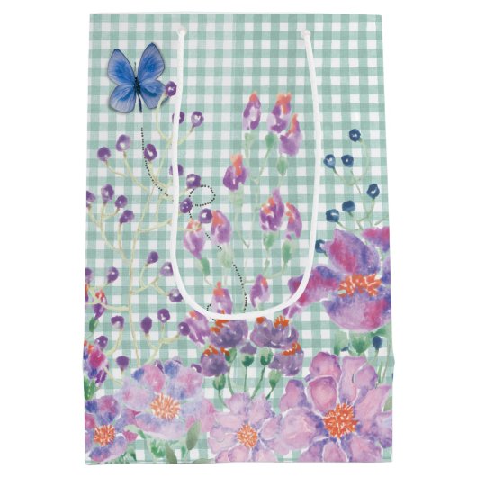 Bloemengrens met vlinder medium cadeauzakje (Achterkant)