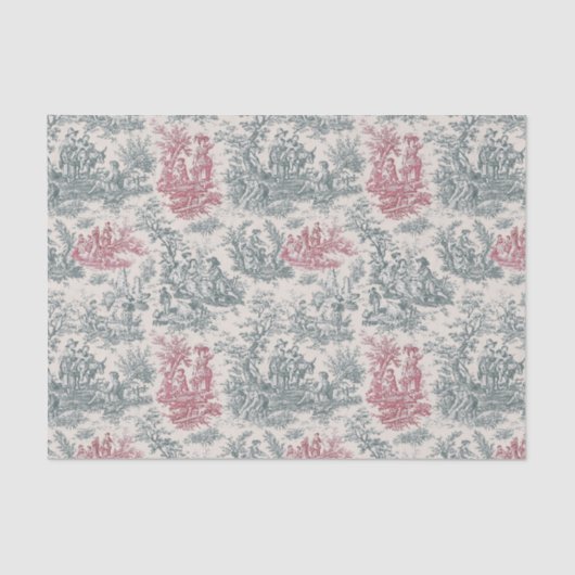 bloemengrijs rood Toile de Jouy Tissuepapier (Voorkant)