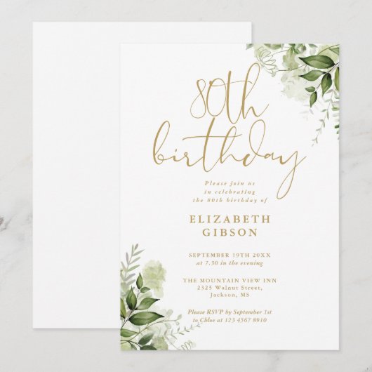 Bloemengroen 80ste verjaardagsfeestje kaart (Voorkant / Achterkant)