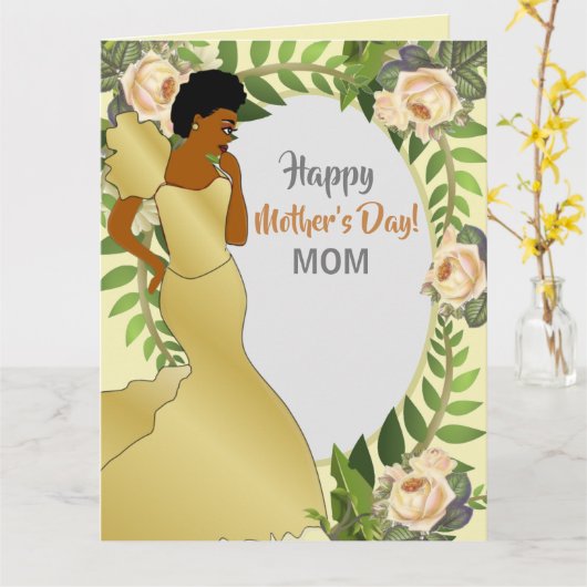 Bloemengroen Afro-Amerikaanse Moederdag Kaart (Gele Bloem)