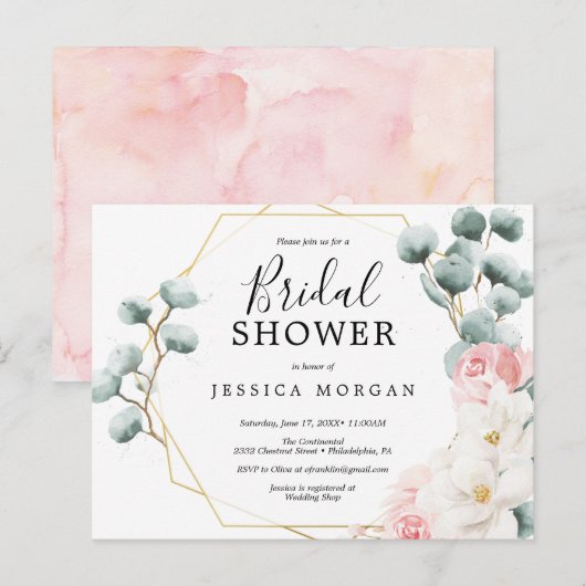 Bloemengroen bruids douche uitnodiging (Voorkant / Achterkant)