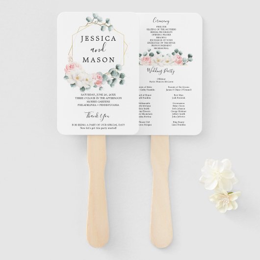 Bloemengroen bruiloft fan programma handwaaier (Voorkant en achterkant)
