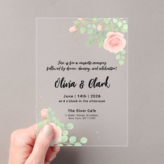 Bloemengroen bruiloft met Rozen Acryl Uitnodigingen (Insitu (Draagbaar))
