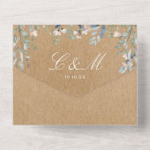 Bloemengroen Cascade Rustic Kraft Wedding All In One Uitnodiging (Achterkant)