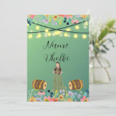 Bloemengroen Dholki avond uitnodiging (Staand voorkant)