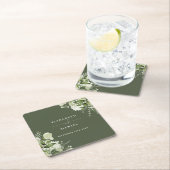 Bloemengroen Elegant Olijfgroen Bruiloft Kartonnen Onderzetters (Insitu)