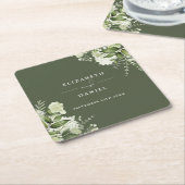 Bloemengroen Elegant Olijfgroen Bruiloft Kartonnen Onderzetters (Schuin)