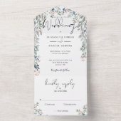 Bloemengroen Elegant Script bruiloft All In One Uitnodiging (Binnen)