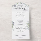 Bloemengroen Elegant Script Hearts Bruiloft All In One Uitnodiging (Binnen)
