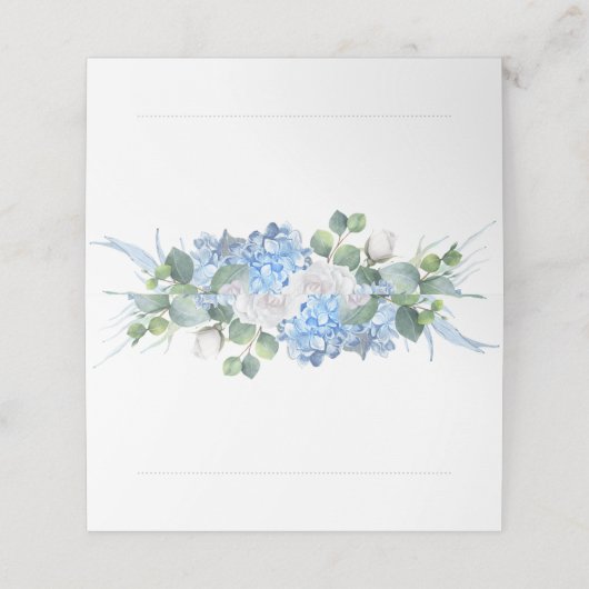 Bloemengroen Elegant Stoffig Blauw Bruiloft Plaatskaartje (Buitenkant ongevouwen)