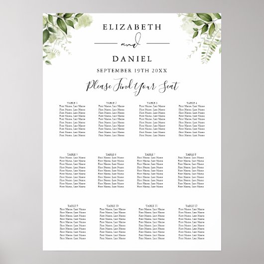 Bloemengroen Elegante bruiloft zitgrafiek Poster (Voorkant)