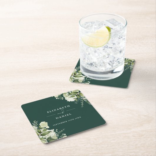 Bloemengroen Elegante smaragd bruiloft Kartonnen Onderzetters (Insitu)