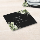 Bloemengroen Elegante zwart-witte bruiloft Kartonnen Onderzetters (Schuin)