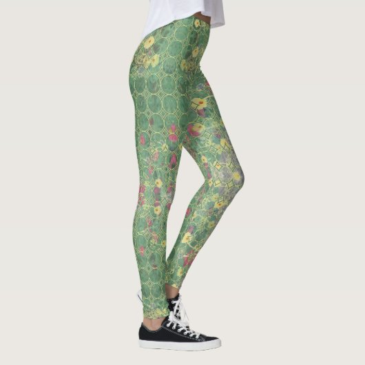 Bloemengroen grijs tegel leggings (Rechts)