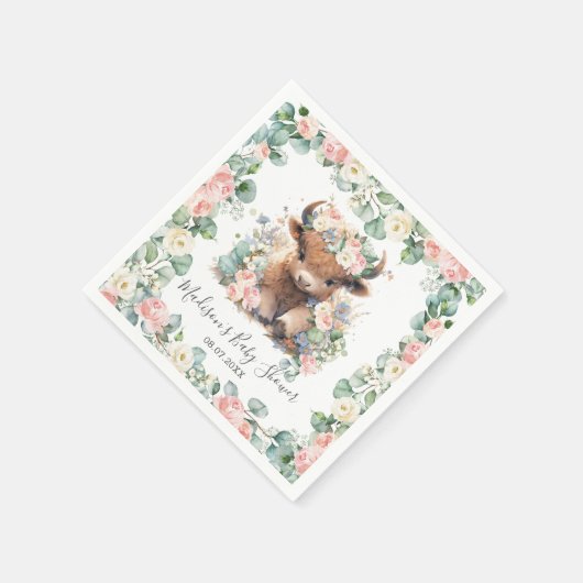 Bloemengroen Highland Koe Baby shower Verjaardag Servet (Hoek)