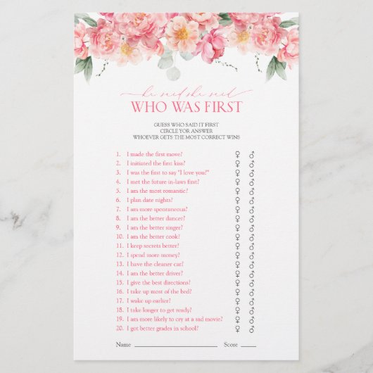 Bloemengroen Hij zei dat ze roze douche spel zei (Voorkant)