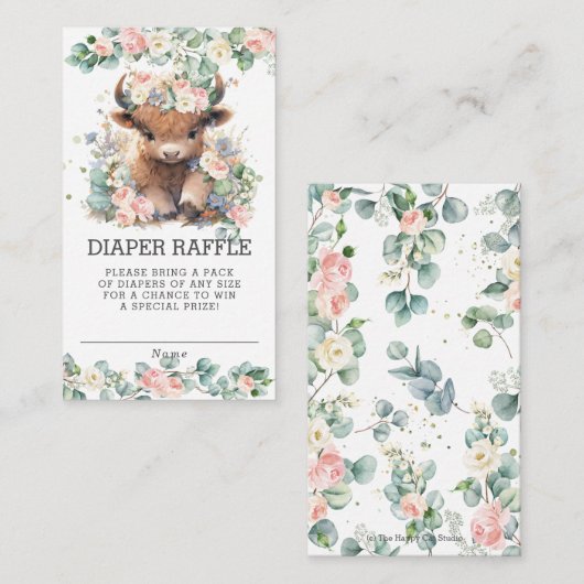 Bloemengroen Hoogland Koe Baby Luier Raffle Informatiekaartje (Voorkant / Achterkant)