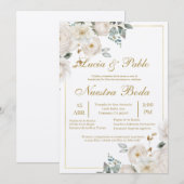 Bloemengroen Huwelijksuitnodiging in het Spaans Kaart (Voorkant / Achterkant)