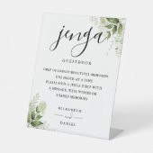 Bloemengroen Jenga Bruiloft Gastenboek Reclamebord Met Voetstuk (Voorkant)