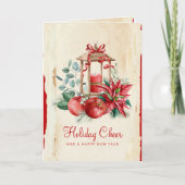 Bloemengroen Kerstlint Rood Poinsettia Feestdagen Kaart (Voorkant)