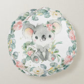 Bloemengroen Koala Girl Nursery Slaapkamer Decor Rond Kussen (Achterkant)