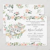 Bloemengroen Koala Twins Boy Girl Baby shower Kaart (Voorkant / Achterkant)