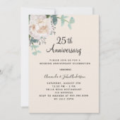 Bloemengroen linnen 25e huwelijksverjaardag kaart (Voorkant)