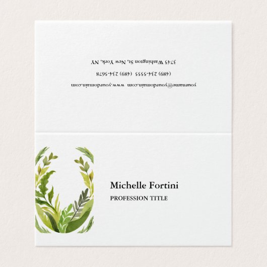 Bloemengroen Modern Elegant Plain Minimalist Visitekaartje (Buitenkant ongevouwen)