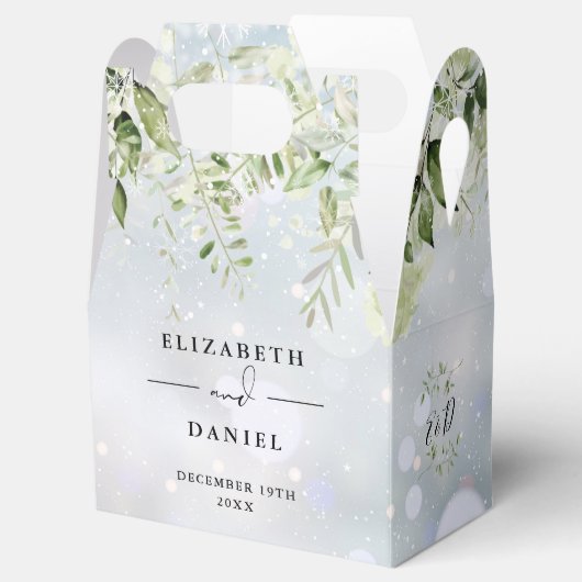 Bloemengroen Monogram Winter bruiloft Bedankdoosjes (Geopend)