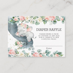 Bloemengroen Olifant Baby shower Luier Raffle Informatiekaartje