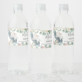 Bloemengroen Olifant Meisje Baby shower Favor Waterfles Etiket