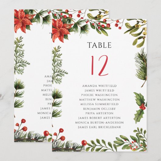 Bloemengroen Poinsettia Trouwtafel nummer 12 Kaart (Voorkant / Achterkant)