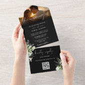 Bloemengroen QR Code Script bruiloft foto All In One Uitnodiging (Afscheurbaar)