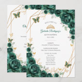 Bloemengroen Quinceanera Programma van Gebeurtenis (Voorkant / Achterkant)