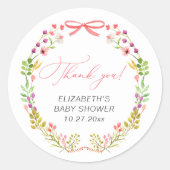 Bloemengroen Roze strik Baby shower Ronde Sticker (Voorkant)