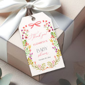 Bloemengroen Roze strik Rustiek Baby shower Cadeaulabel