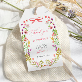 Bloemengroen Roze strik Rustiek Baby shower Cadeaulabel