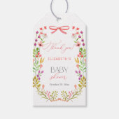 Bloemengroen Roze strik Rustiek Baby shower Cadeaulabel (Voorkant)