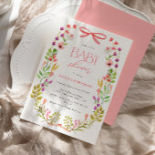 Bloemengroen Roze strik Rustiek Baby shower Kaart