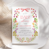 Bloemengroen Roze strik Rustiek Baby shower Kaart