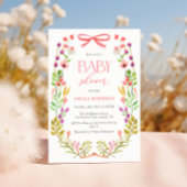 Bloemengroen Roze strik Rustiek Baby shower Kaart