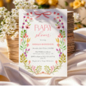 Bloemengroen Roze strik Rustiek Baby shower Kaart