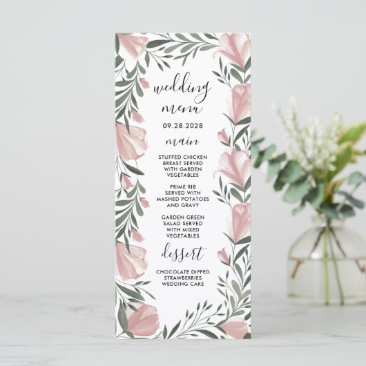 Bloemengroen Rustiek Bruiloft Menu Kaarten (Staand voorkant)