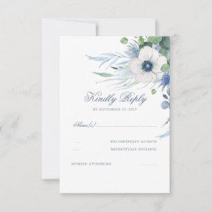 Bloemengroen Stoffig Blauw Bruiloft RSVP Kaartje