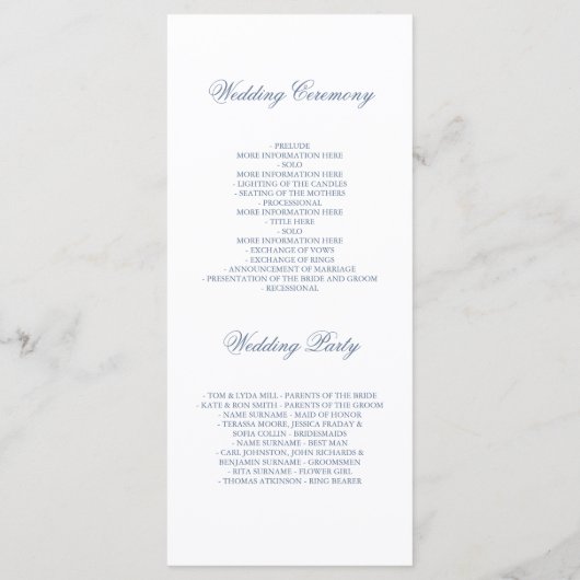 Bloemengroen stoffige blauwe tuin bruiloft program programmakaart (Achterkant)