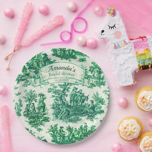  bloemengroen toile jouy Vrijgezellenfeest, Papieren Bordje (Feest)