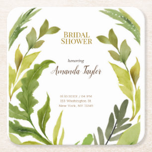 Bloemengroen Waterverf Elegant Vrijgezellenfeest Kartonnen Onderzetters